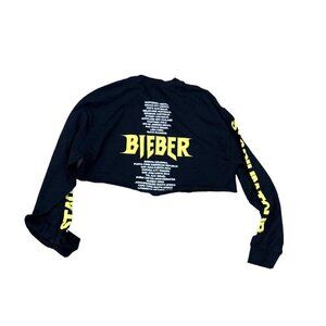 TEAM BEIBER 2017 Stadium World Tour Crop Shirt LARGE Merch Black Long Sl…​​